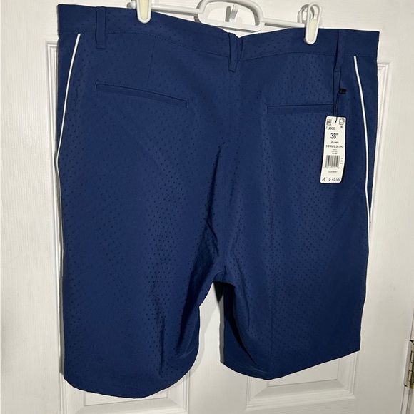 ADIDAS Men’s 3 Stripe Dobby Golf Shorts Mens Size 38 NWT. Navy w/Orange Textured - Picture 6 of 11